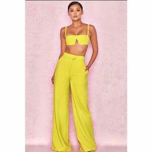 House of CB Maite Blazing Crepe Wide Leg Trousers Yellow - XS